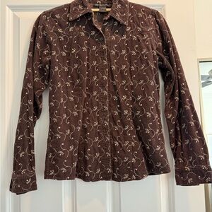 Harold's Chocolate Brown Corduroy Shirt with Cream Embroidery, EUC, 4